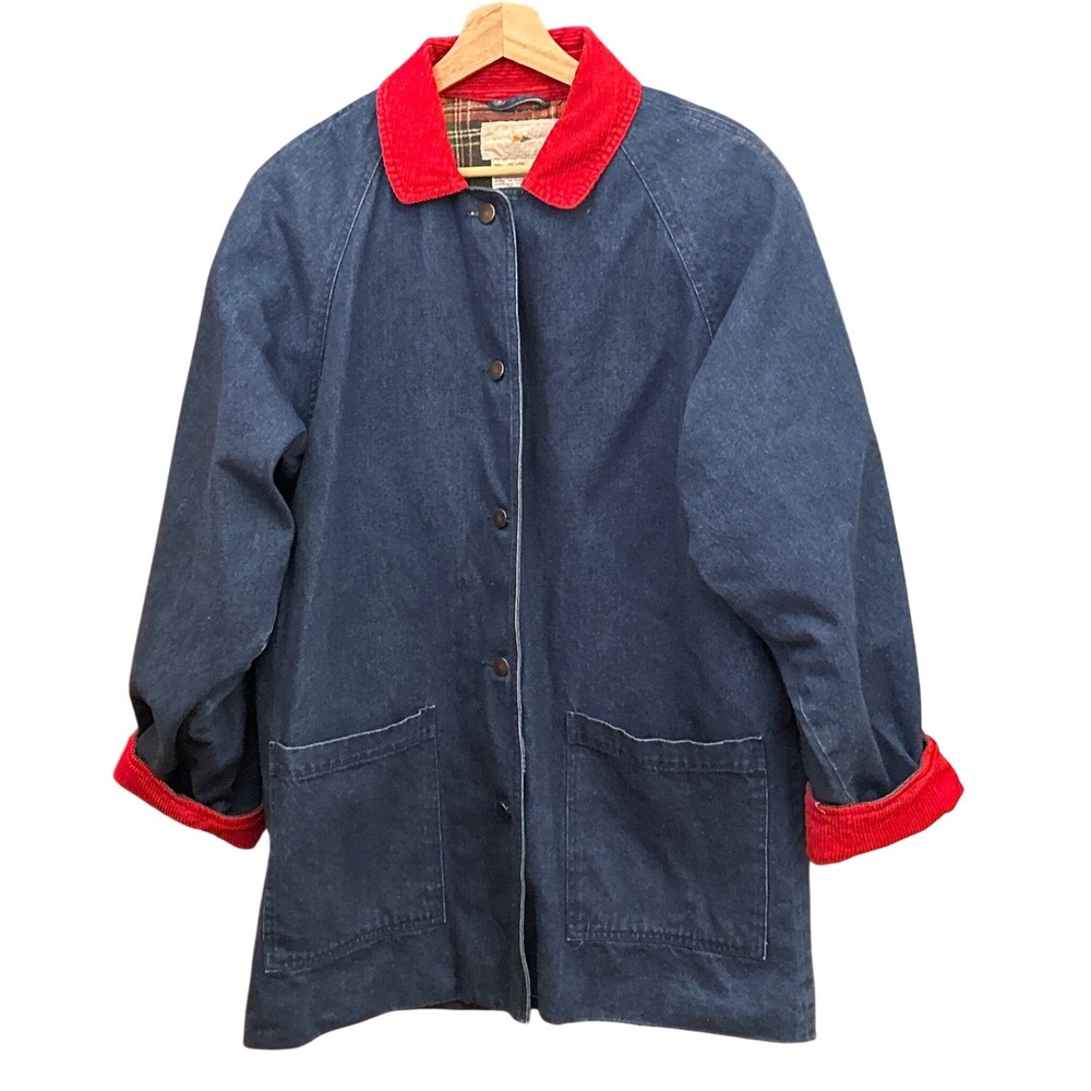 Starting Point Denim Jacket Corduroy Collar Plaid Lined Blue Red Size M Workwear